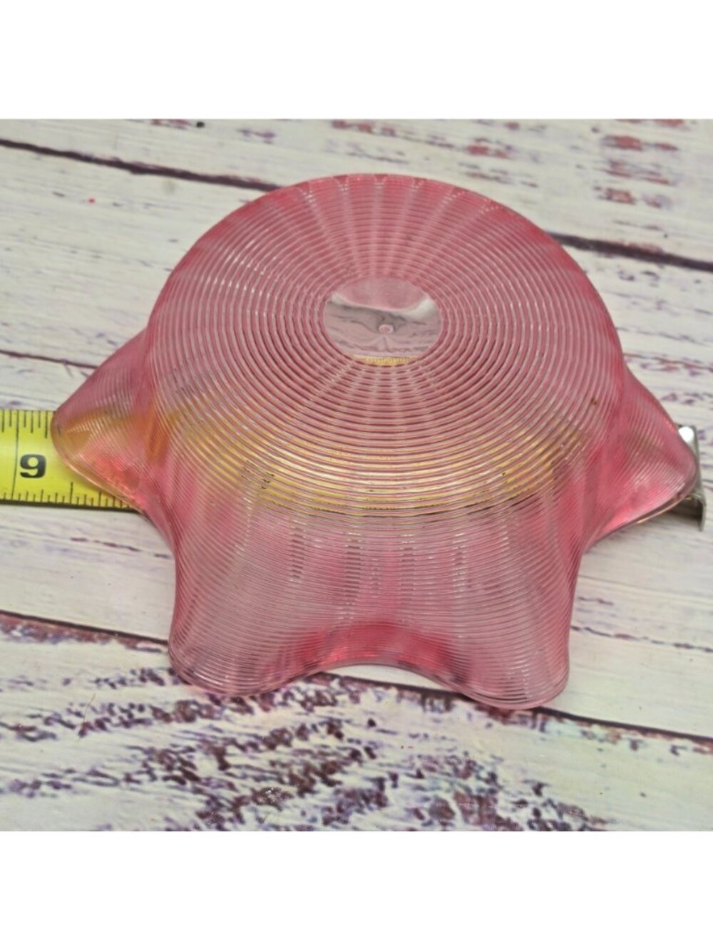 Antique Victorian Cranberry Art Glass Threaded & Ruffled Bowl With Elegant Swirl - Picture 9 of 10
